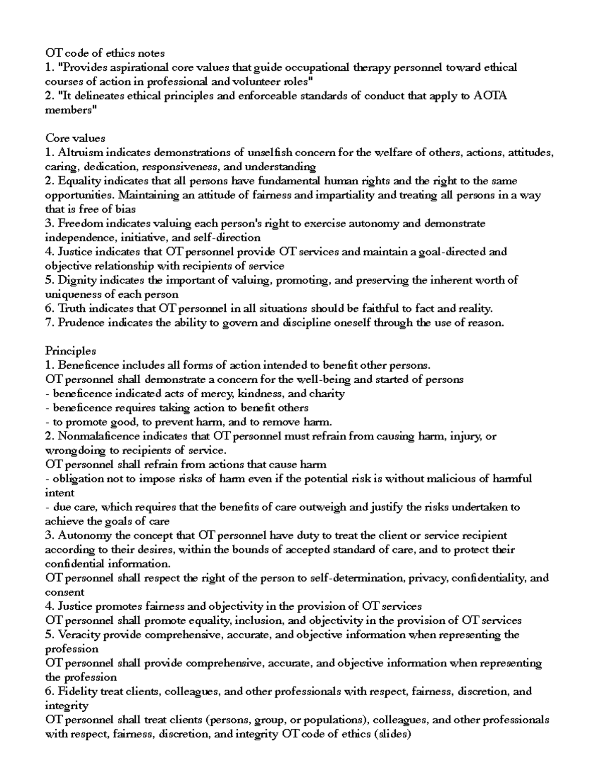 OT code of ethics Maintaining an attitude of fairness and