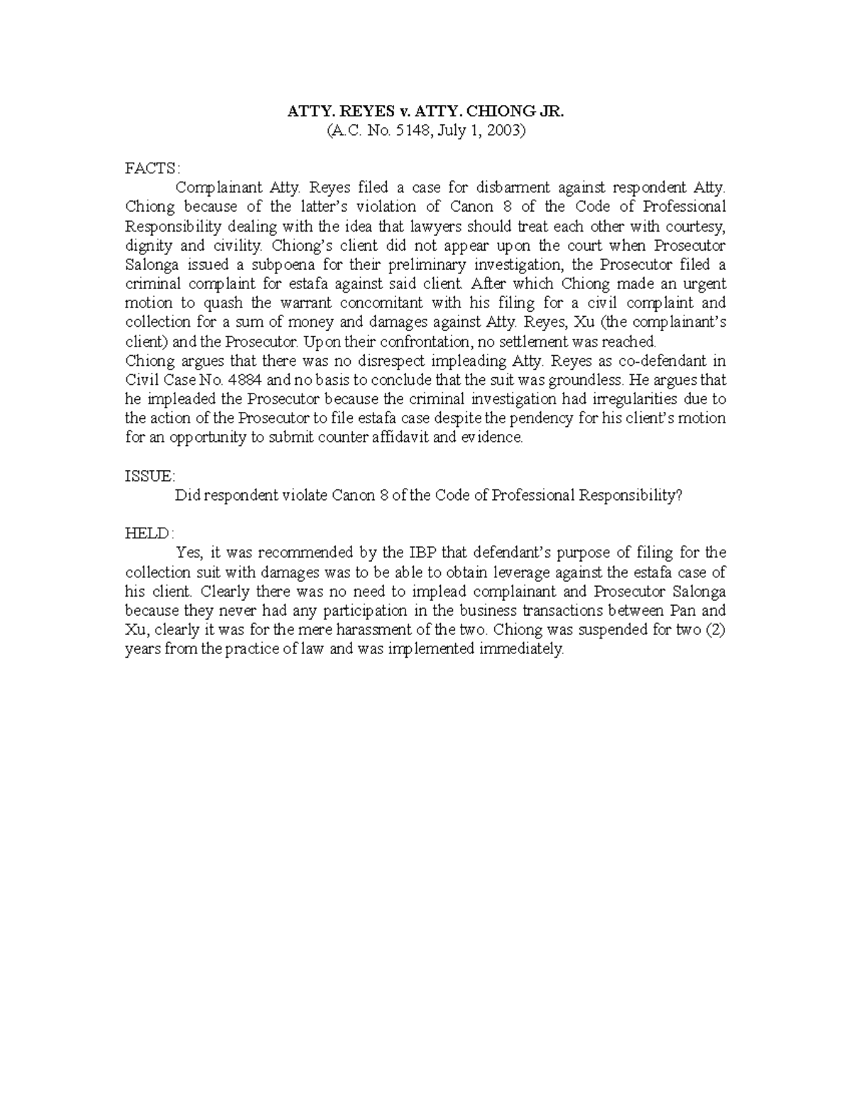 Reyesvchiong403scra2122003casedigest compress ATTY. REYES v