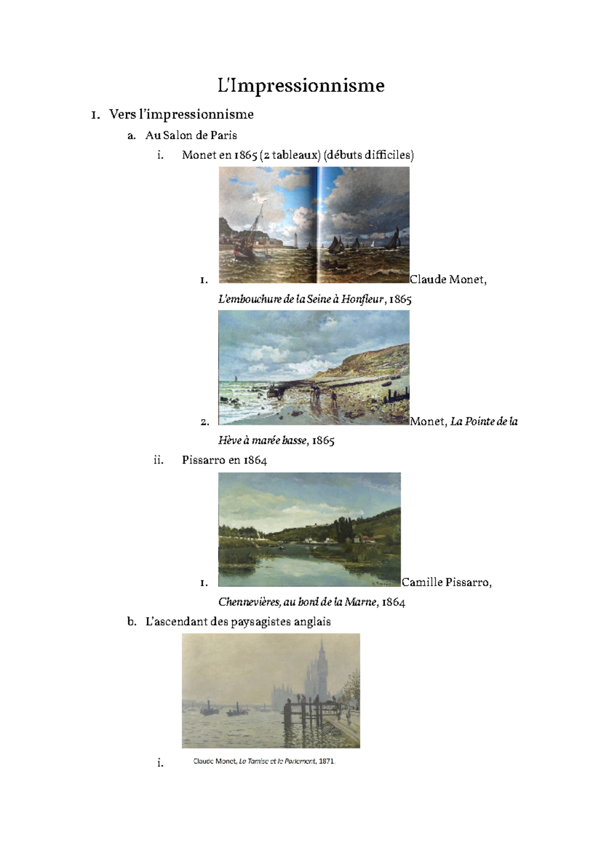 F. Impressionisme - Impressionnisme - L'Impressionnisme 1. Vers l ...