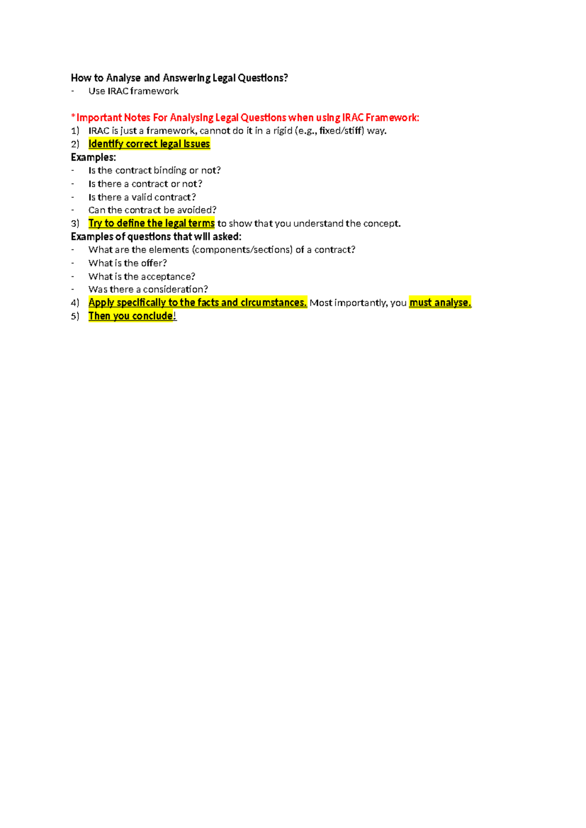 How to Analyse and Answering Legal Questions - , fixed/stiff) way ...
