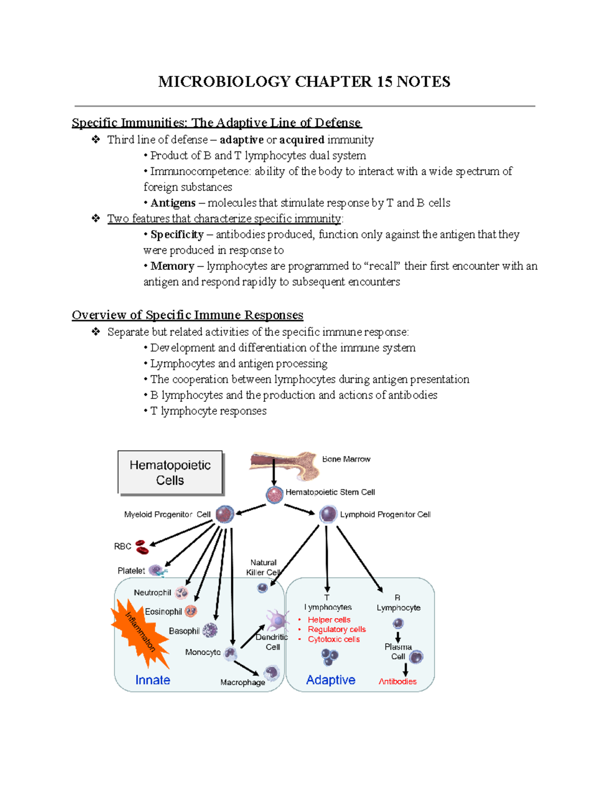 Microbiology Chapter 15 Notes - MICROBIOLOGY CHAPTER 15 NOTES Specific ...