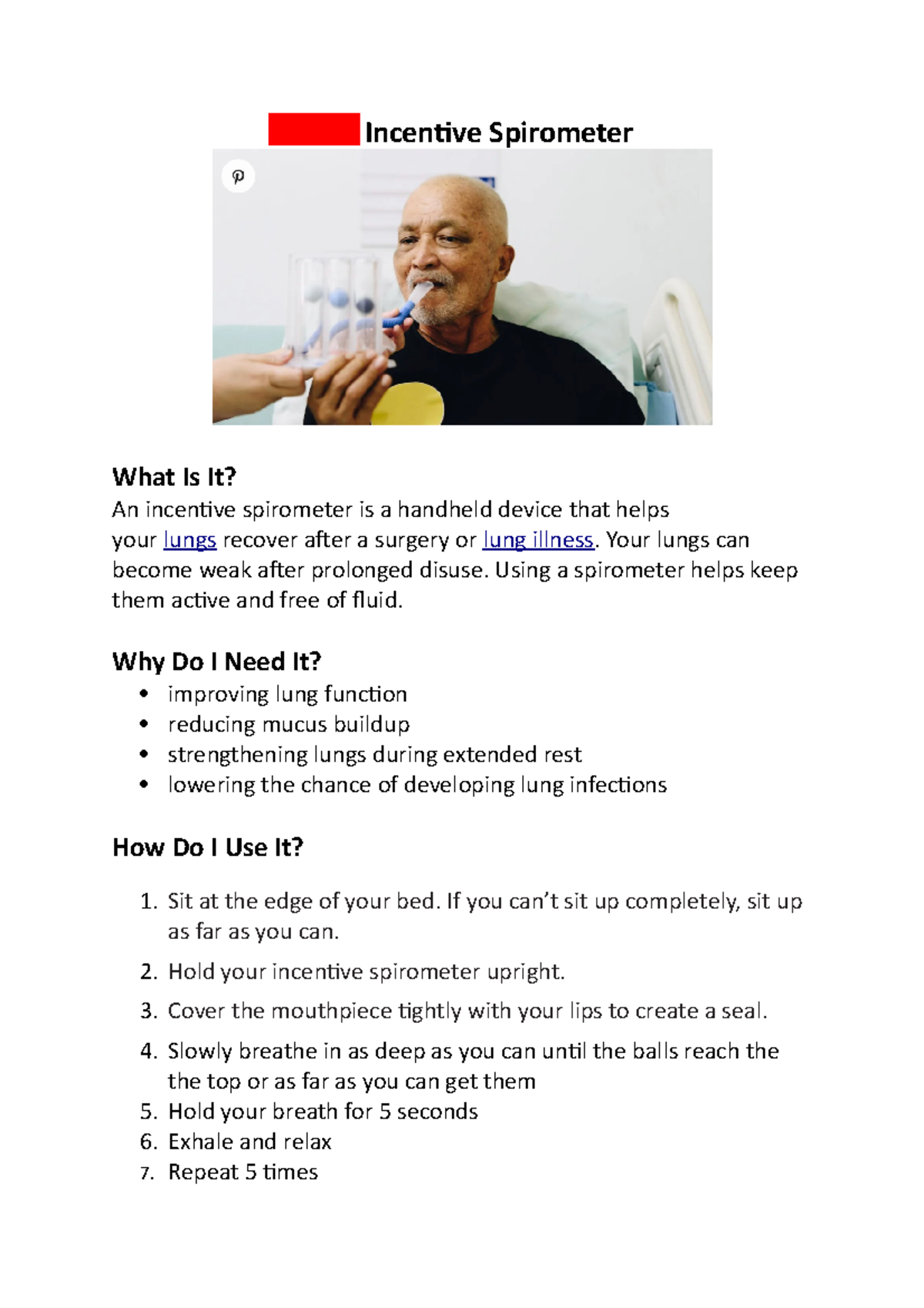 Incentive Spirometer education Nursing Toi Ohomai Studocu