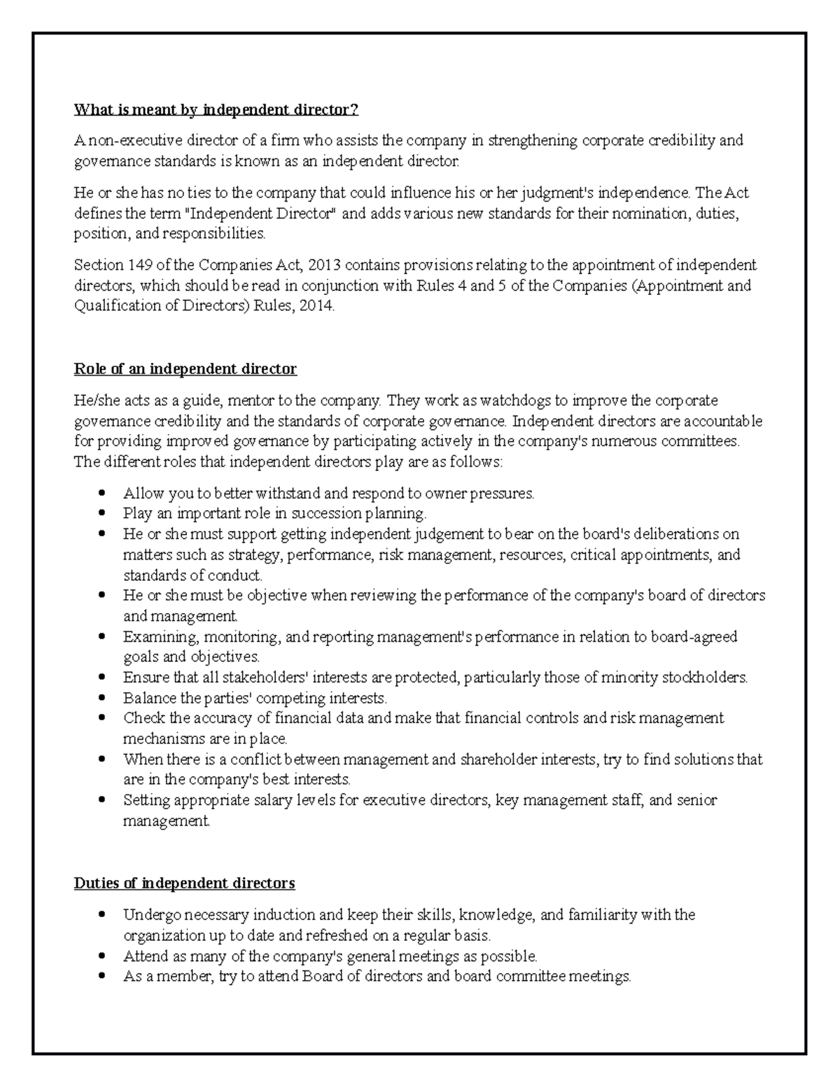 Corporate Governance Report Six What is meant by independent