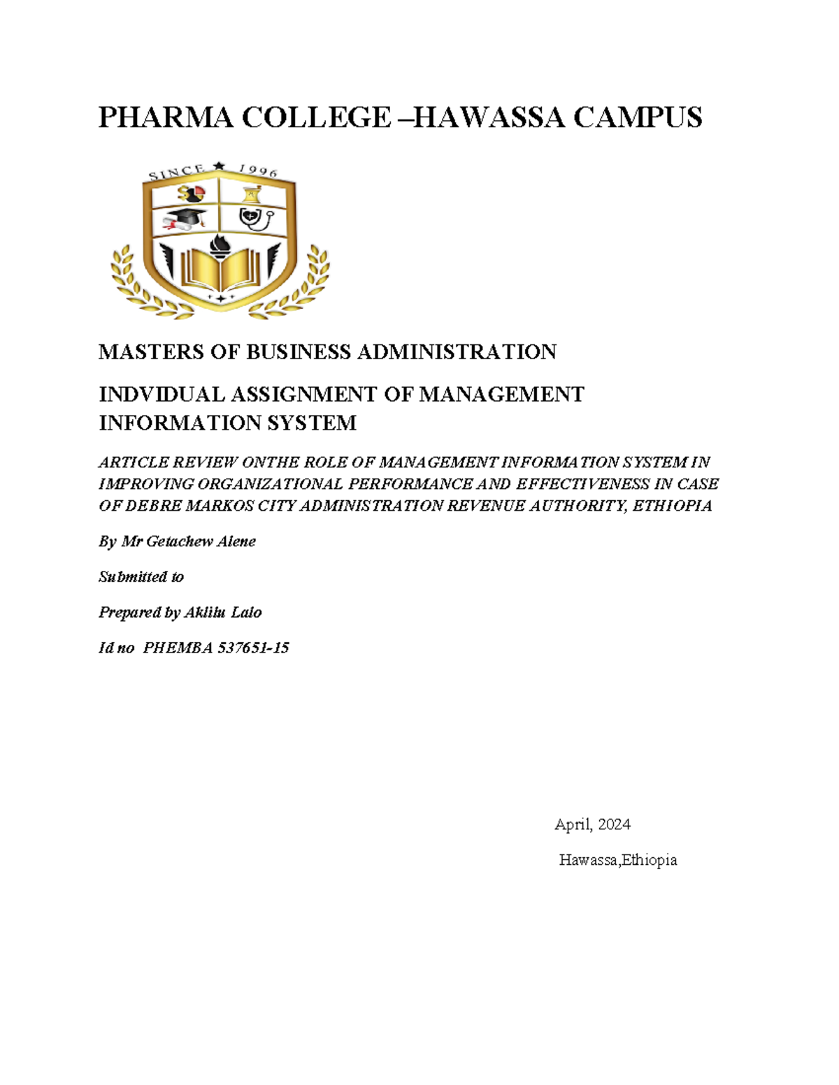 MIS Assignment - Summary Advanced Financial Management - PHARMA COLLEGE ...