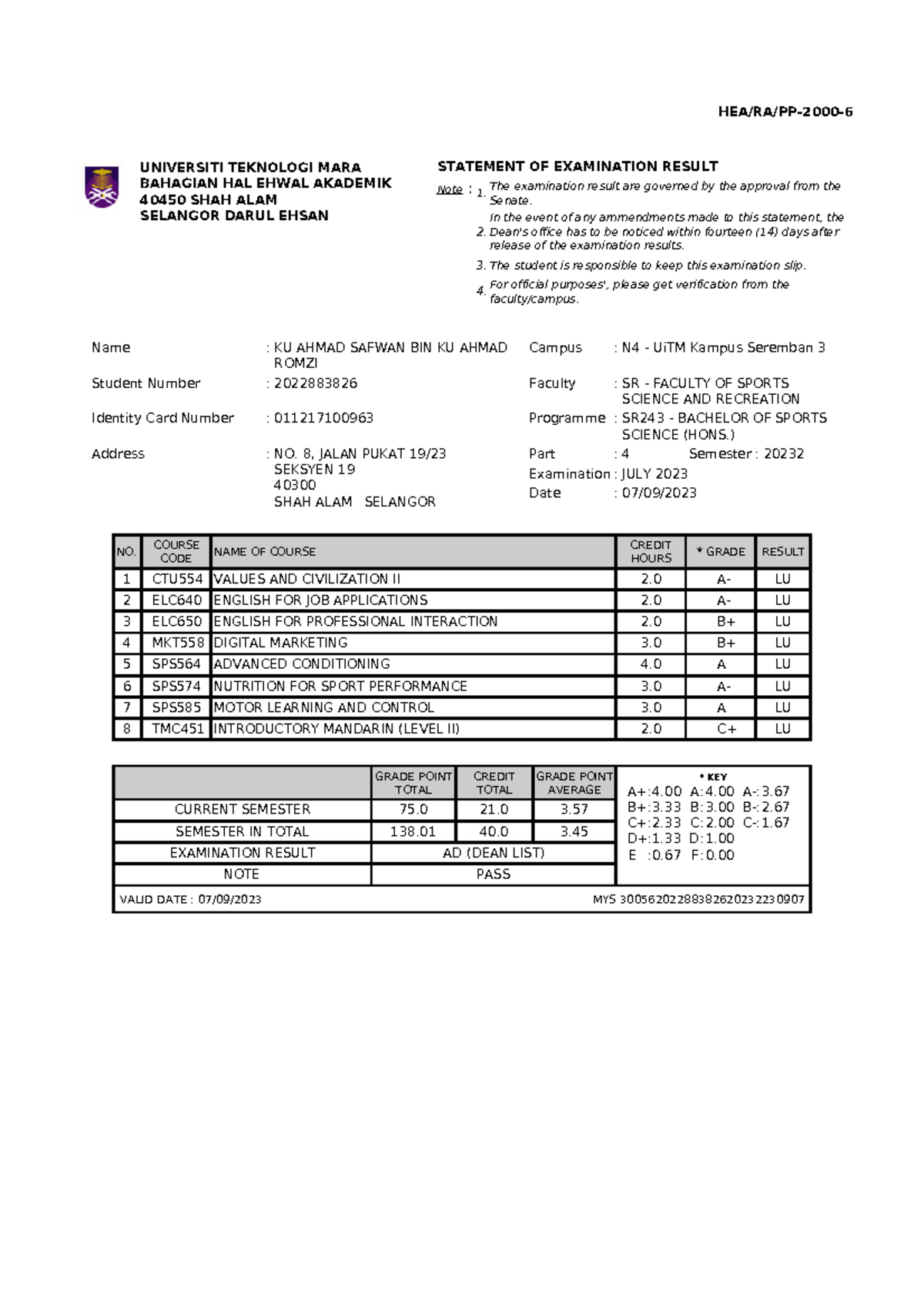 Result semester 4 - Example of practical assignment - STATEMENT OF ...