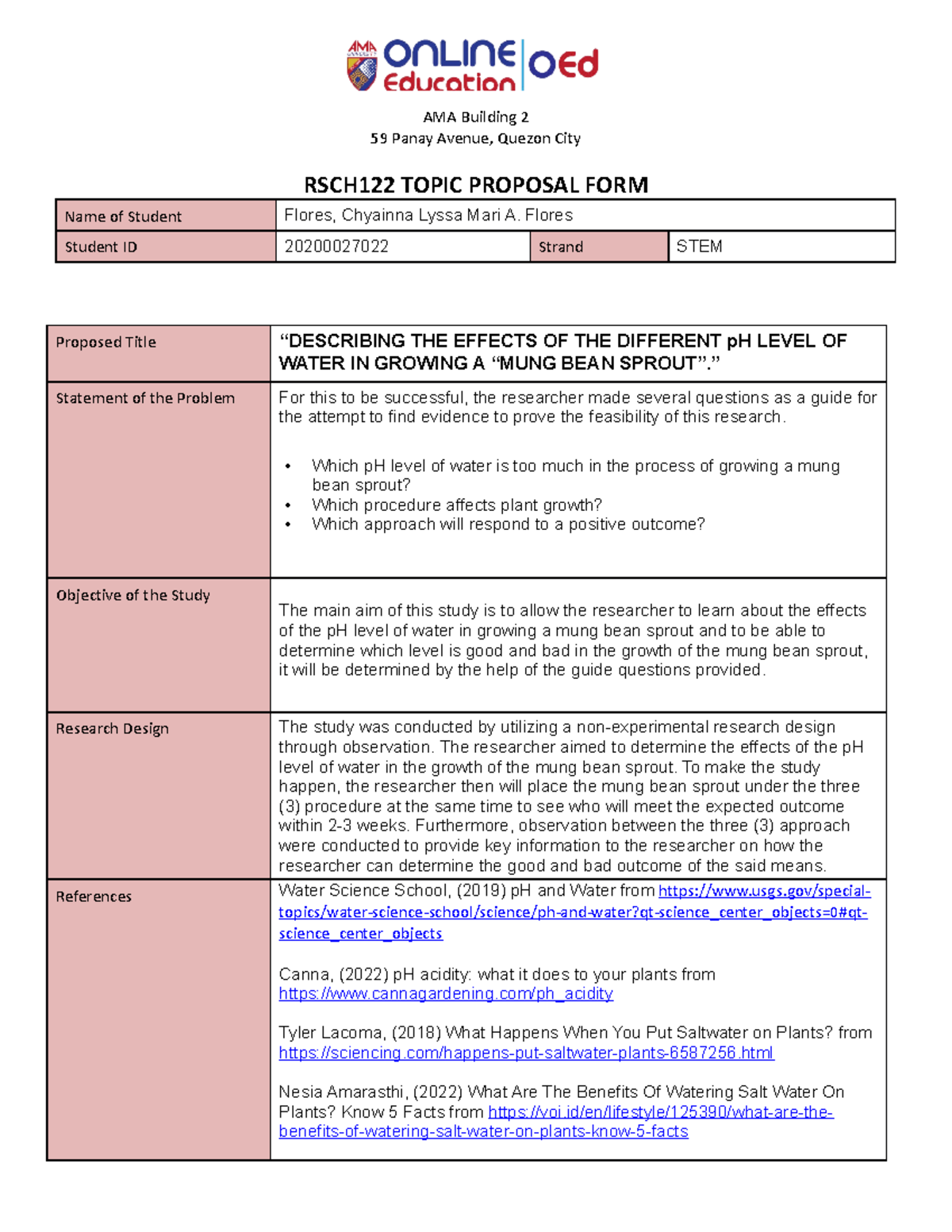 Topic Proposal - AMA Building 2 59 Panay Avenue, Quezon City RSCH122 ...
