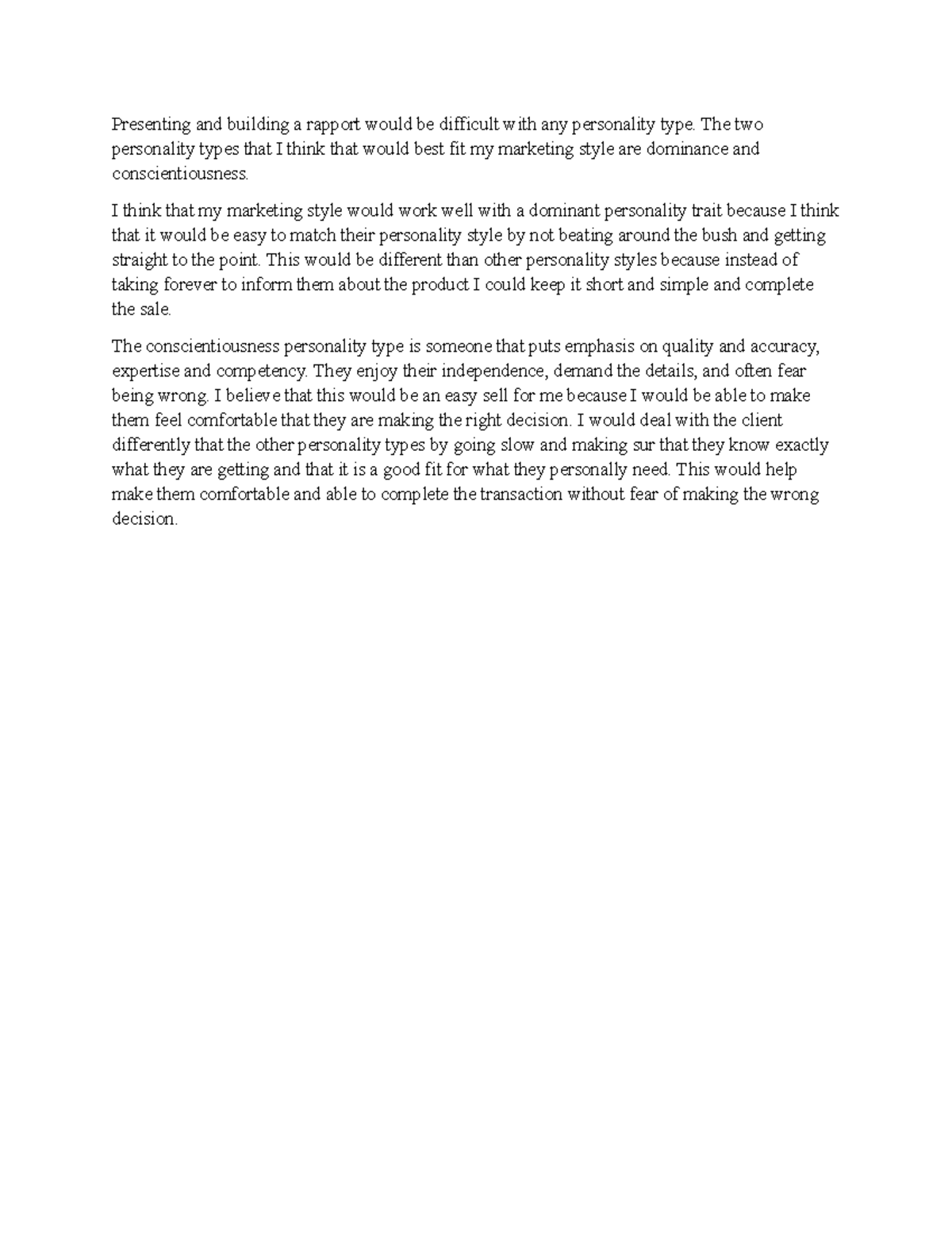 Di SC essay - Presenting and building a rapport would be difficult with ...