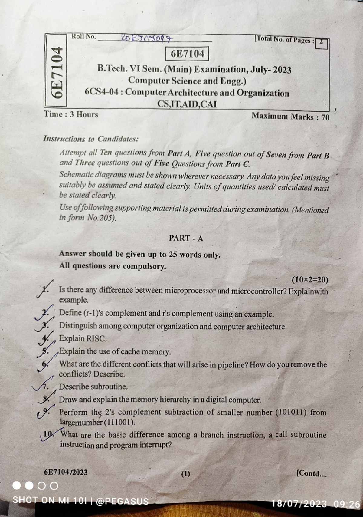 6th Semester Computer Science Notes - Roll No. 20EJCC6097 No. of Pages ...