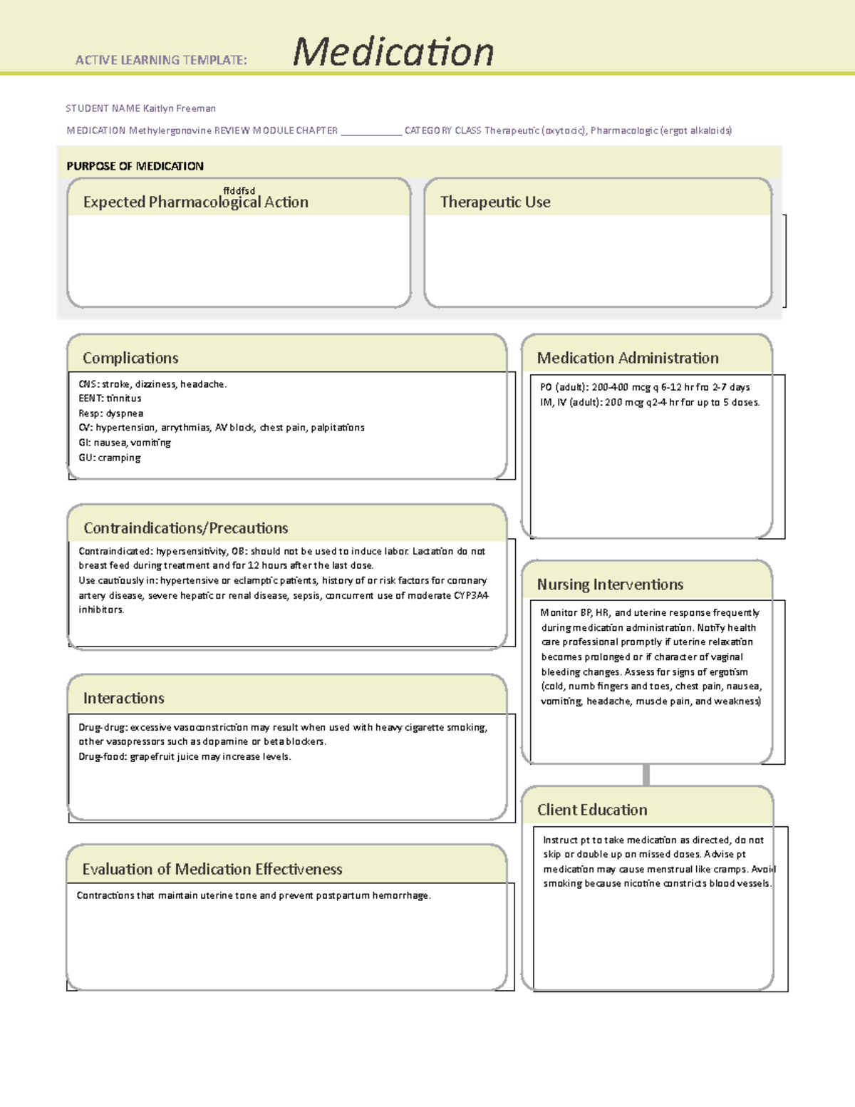 Le Plus Rapide Methylergonovine Contraindications Ati Within Med Cards Template