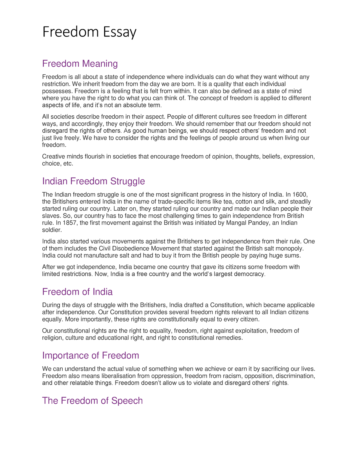 what does freedom mean essay