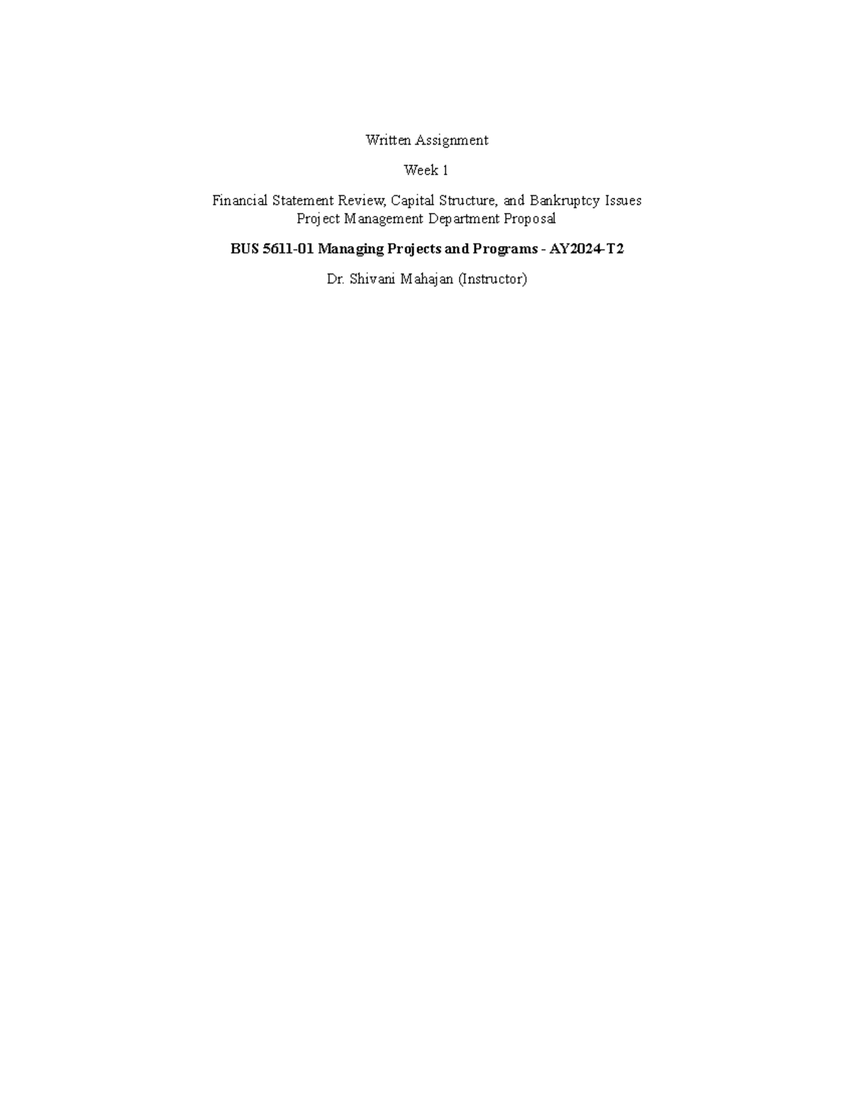 Written Assignment Unit 1 - Written Assignment Week 1 Financial ...
