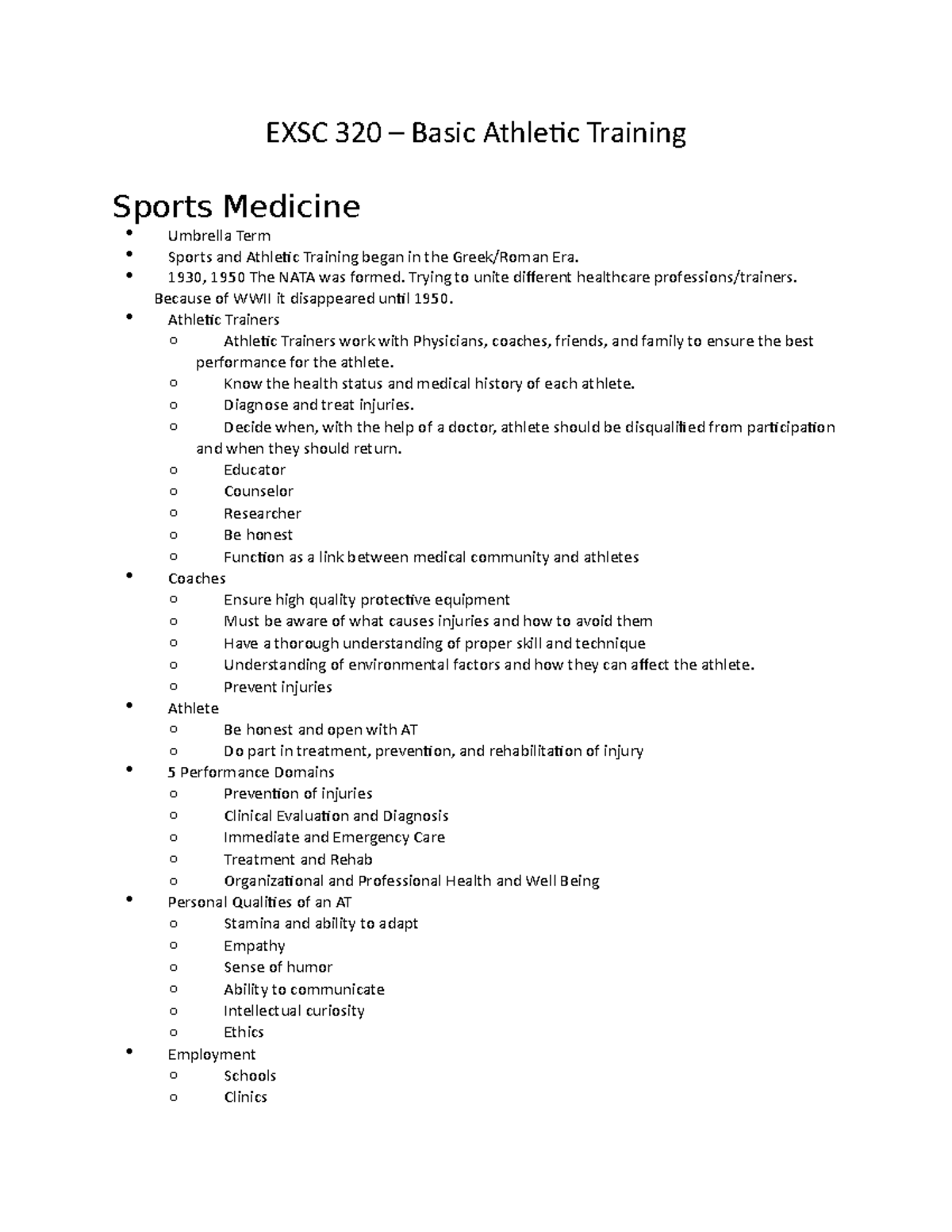 EXSC 320 Basic Athletic Training EXSC 320 Basic Athletic Training