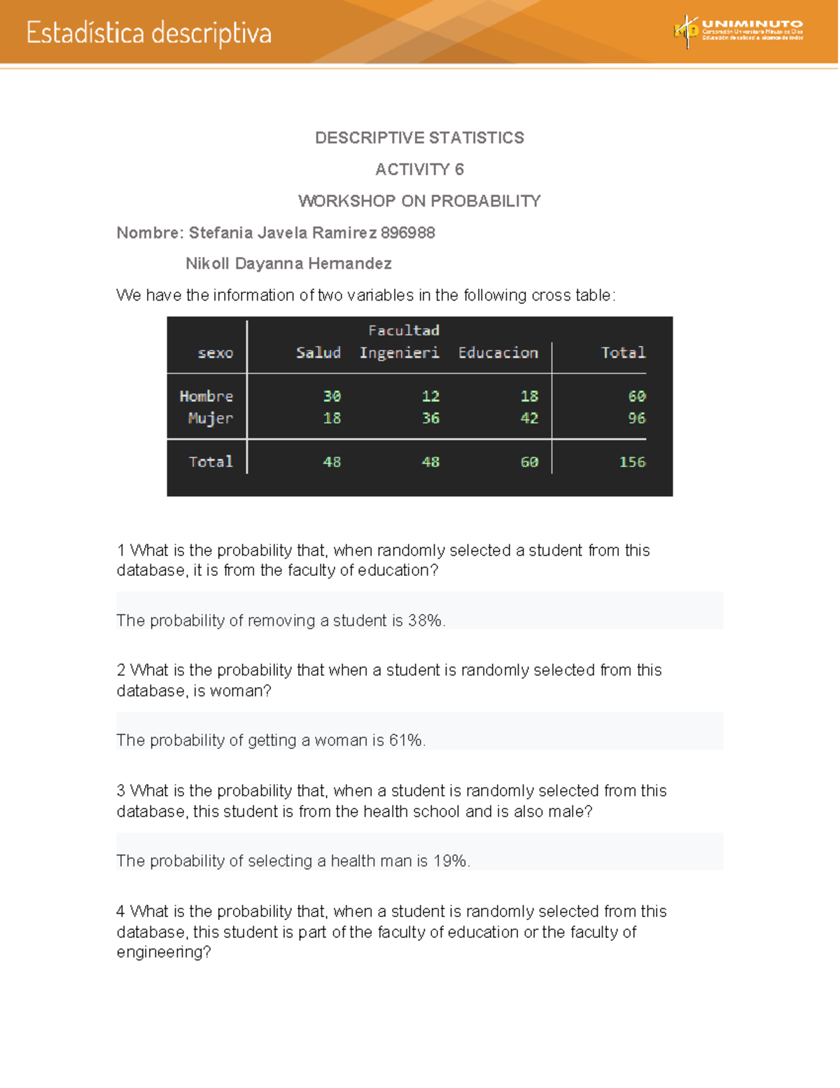 Act sem 6 - actividad semana 6 - DESCRIPTIVE STATISTICS ACTIVITY 6 ...