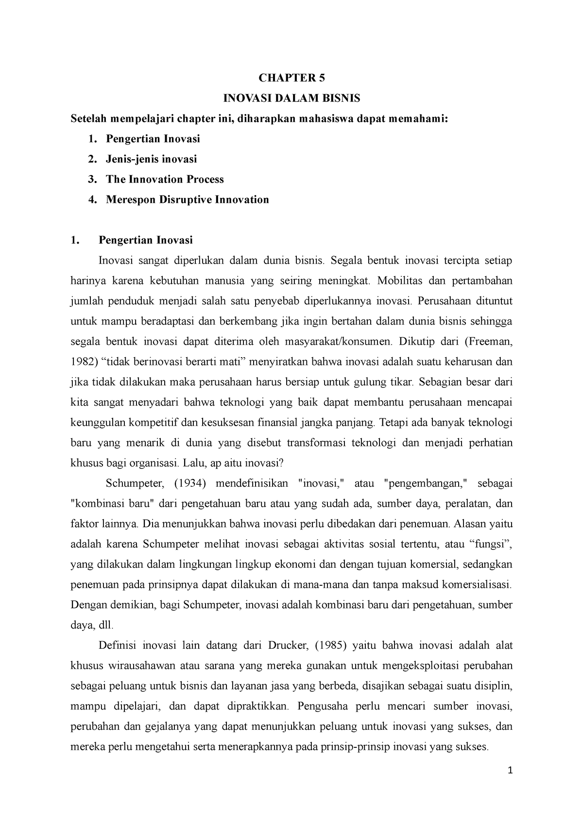 Chapter 5 - Innovation - CHAPTER 5 INOVASI DALAM BISNIS Setelah ...