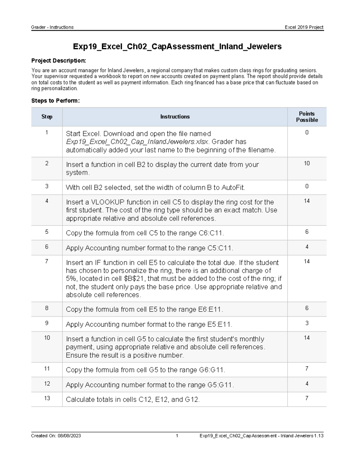 Exp19 Excel Ch02 Cap Assessment Inland Jewelers Instructions - Grader ...