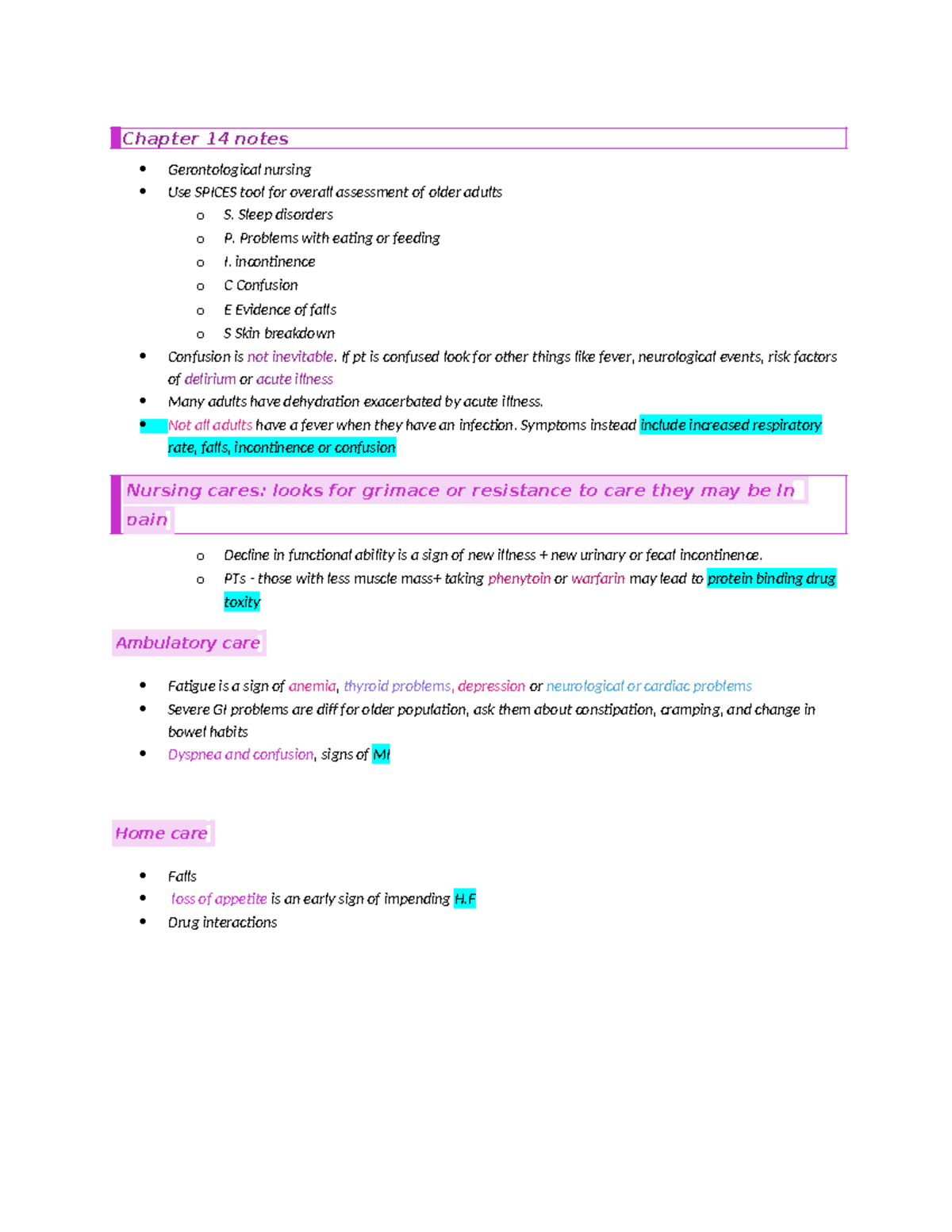 Chapter 14 notes exam 4 Chapter 14 notes Gerontological nursing Use