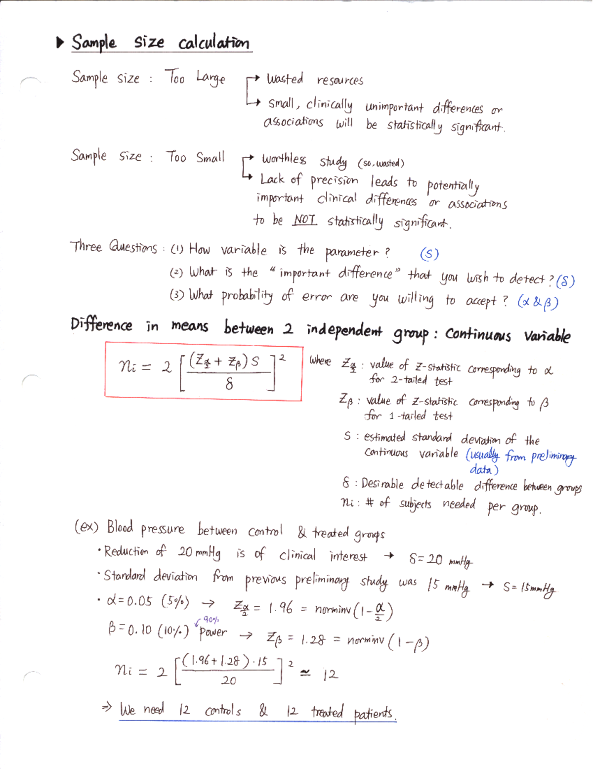 Note Sample Size Calc - BME 221 - Studocu