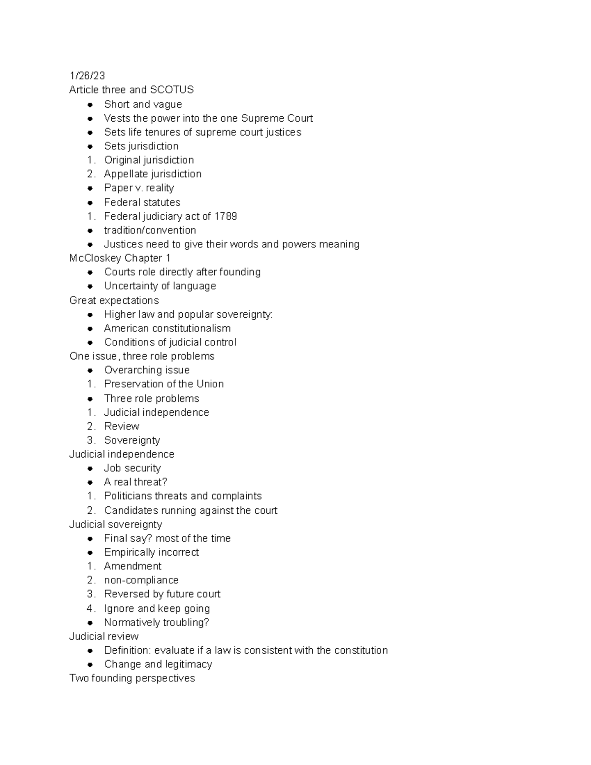 US Supreme Court - General Lecture Notes And Practice - 1/26/ Article ...