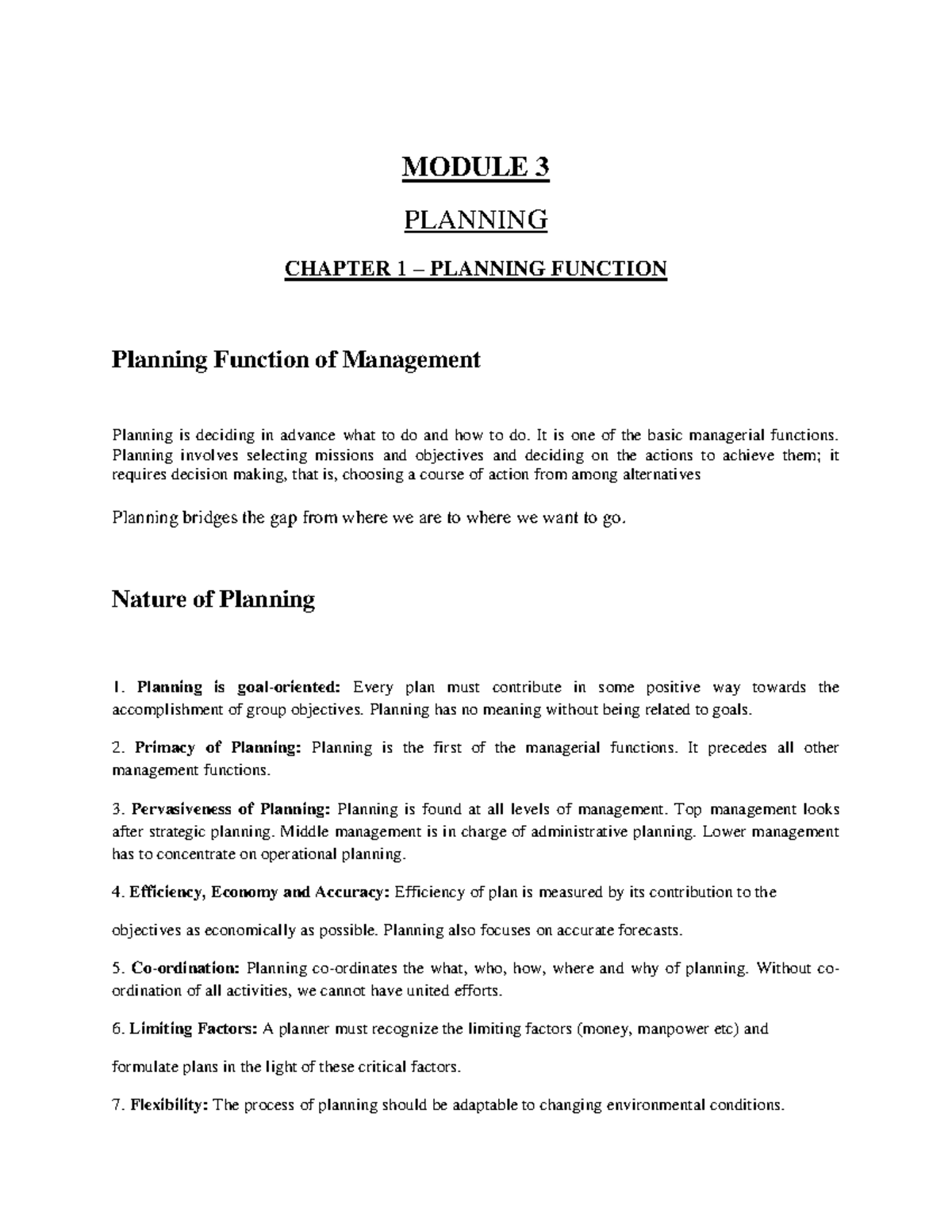 POM Module 3 Lecture notes 3 MODULE 3 PLANNING CHAPTER 1 PLANNING