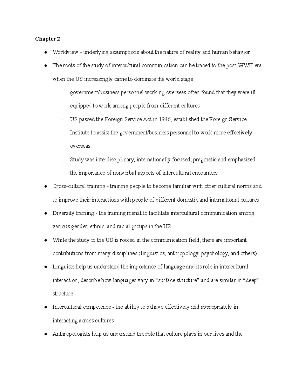 Intercultural Communication Chapter 1 Notes - Chapter 2 Worldview ...