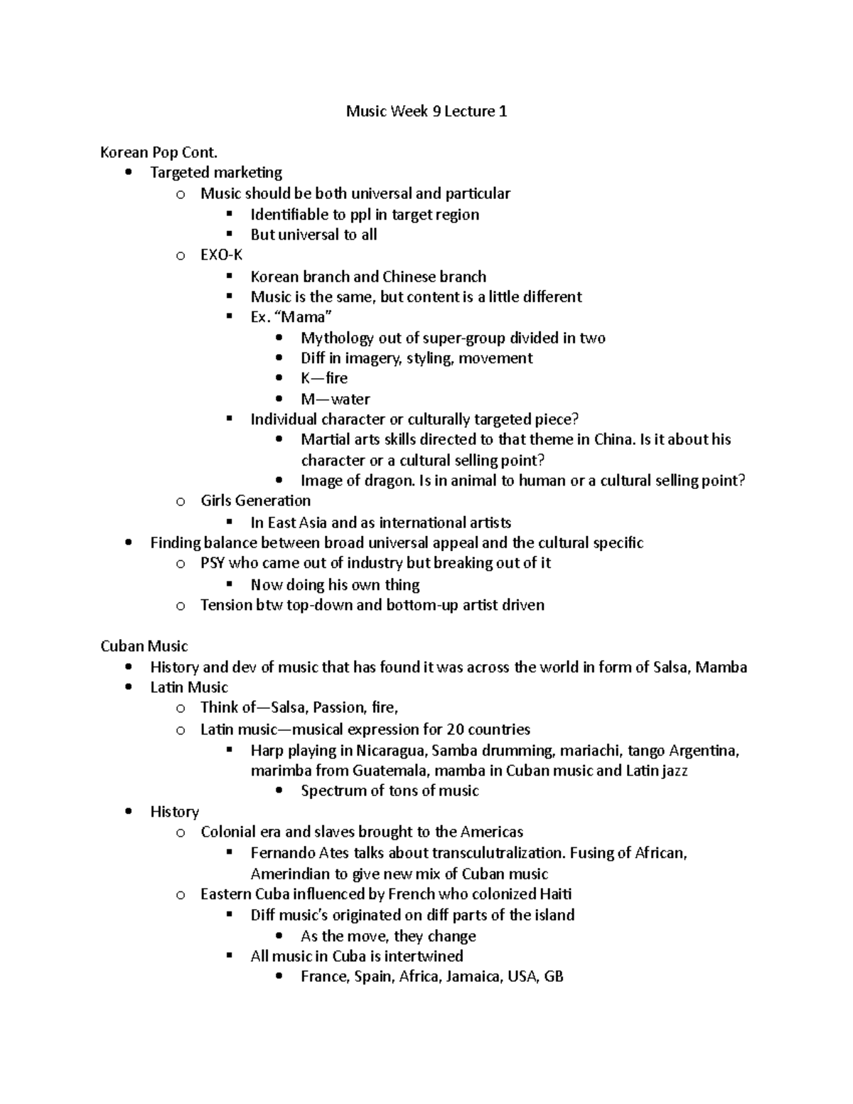 Music Week 9 Lecture 1 - notes - Music Week 9 Lecture 1 Korean Pop Cont ...