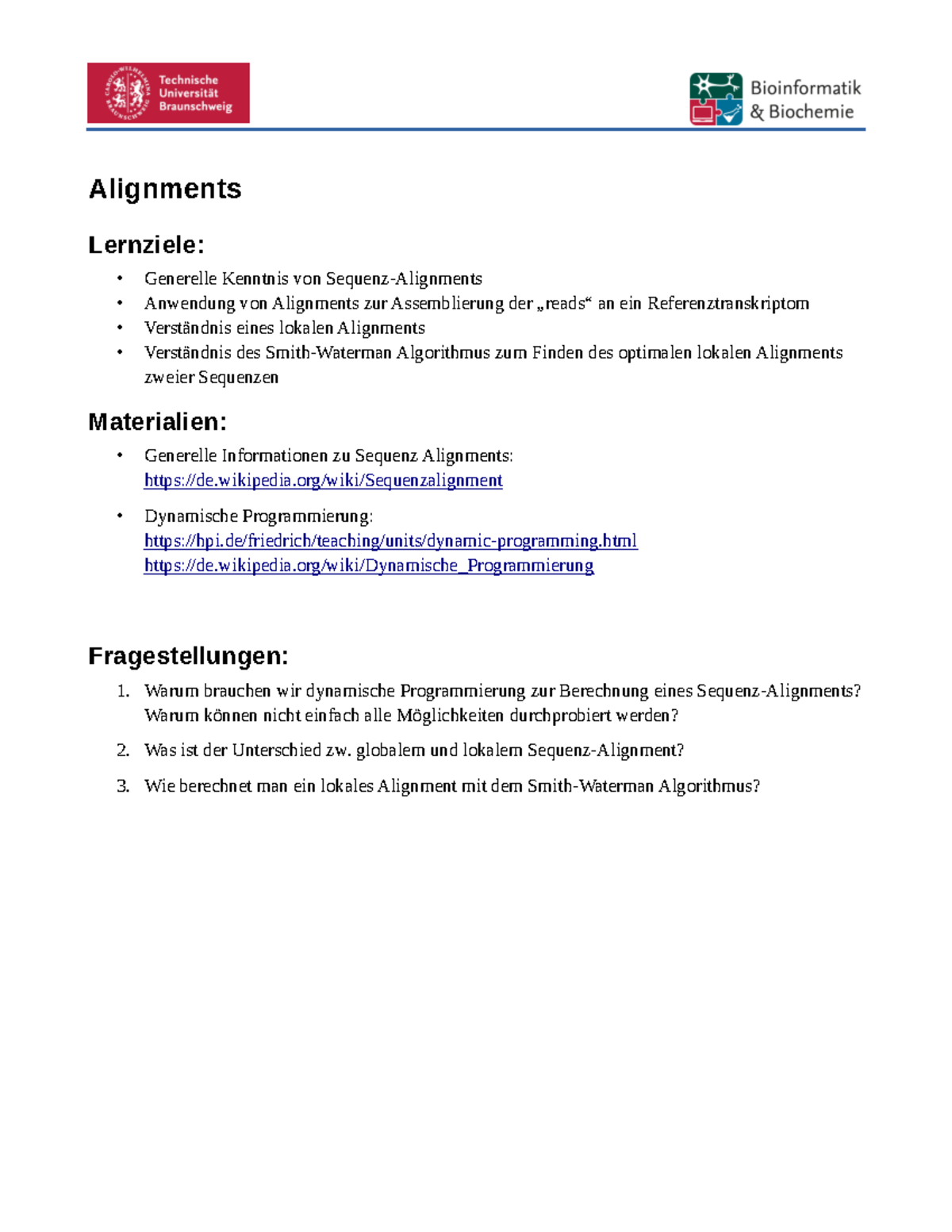 03 Handout Lokales Alignment - Alignments Lernziele: • Generelle ...