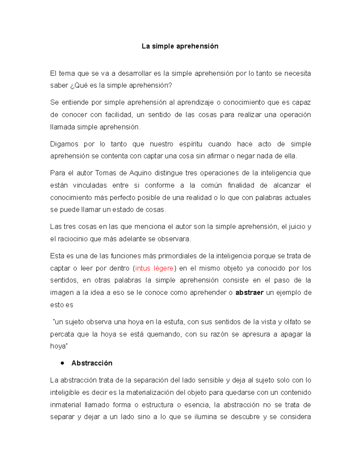 La simple aprehensión - notas del tema - La simple aprehensión El tema ...