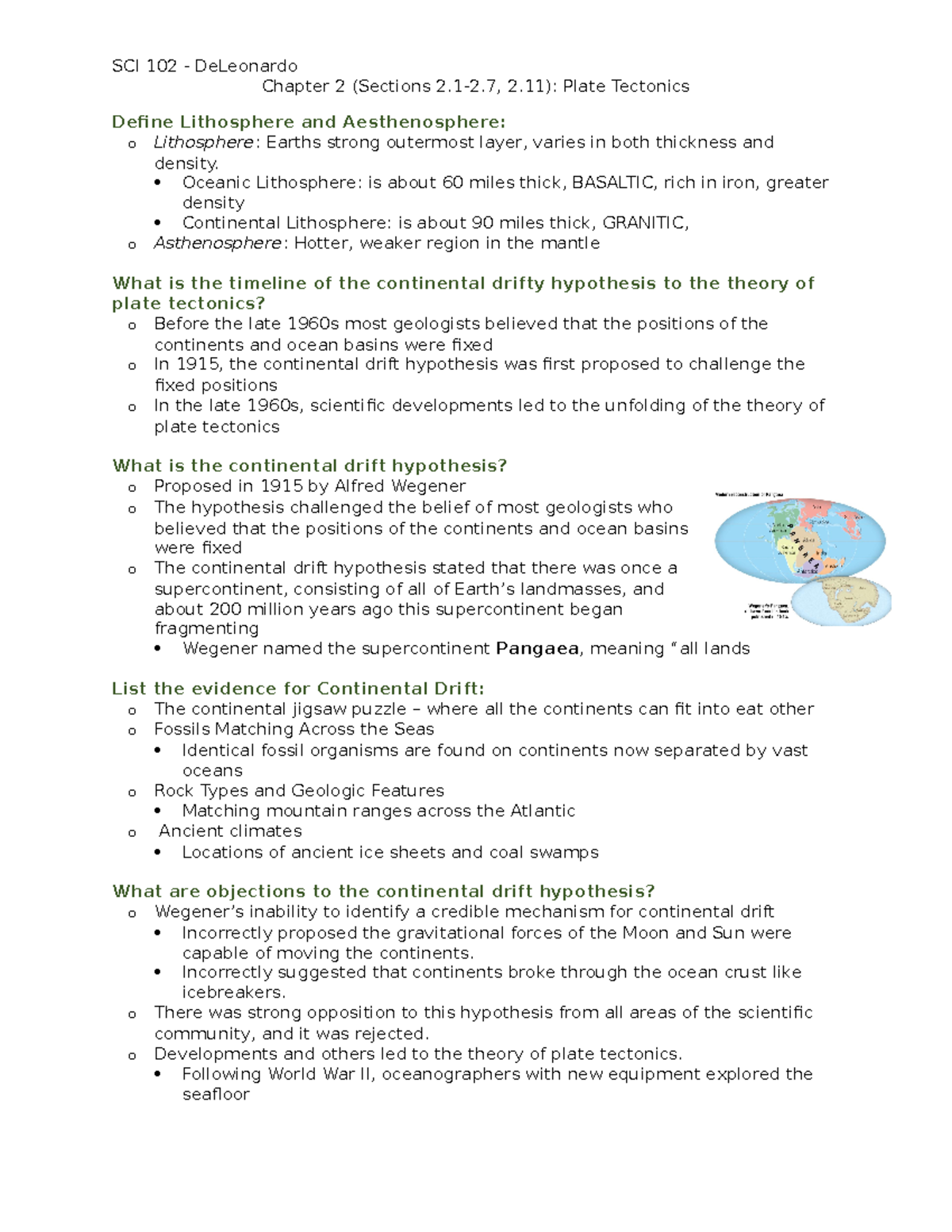 SCI 102 - Chapter Two Outline - Plate Tectonics - Chapter 2 (Sections 2 ...