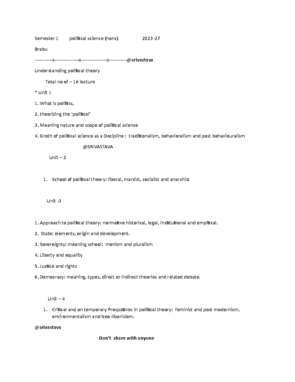 Political science (hons) syllabus - Semester 1 political science (hons ...