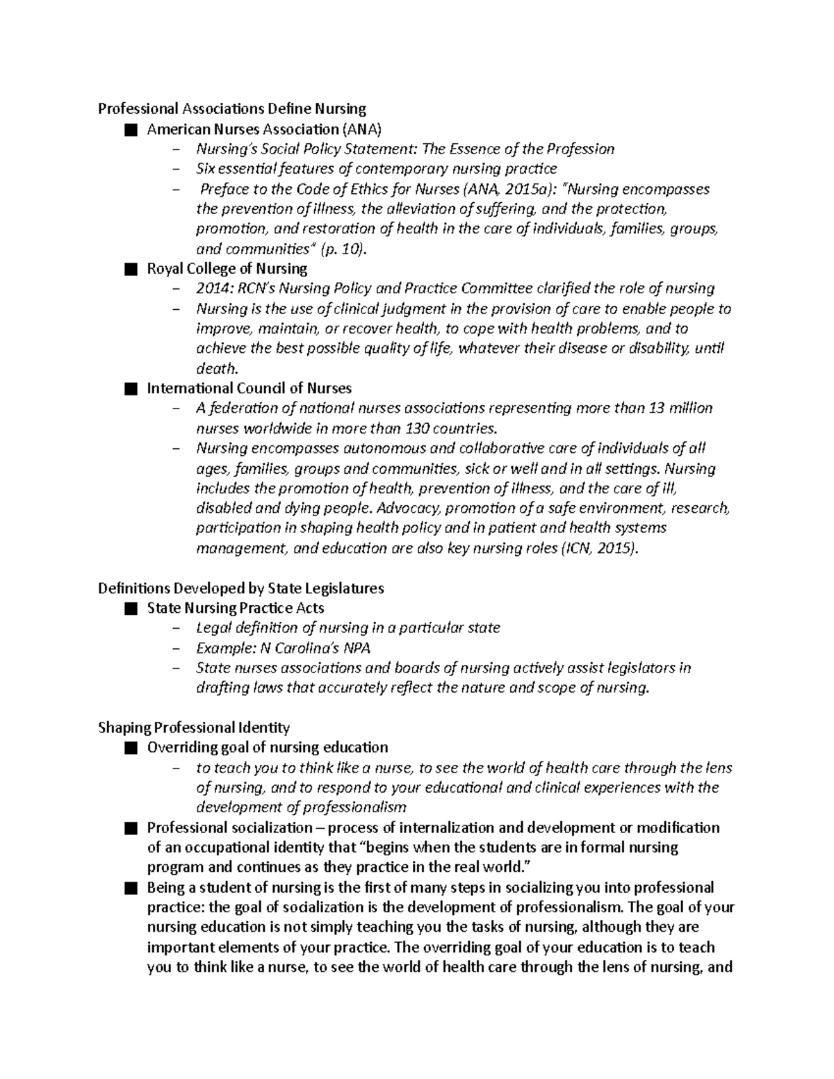 Chapter 5 (Nurs 333) Part 2 - Professional Associations Define Nursing ...