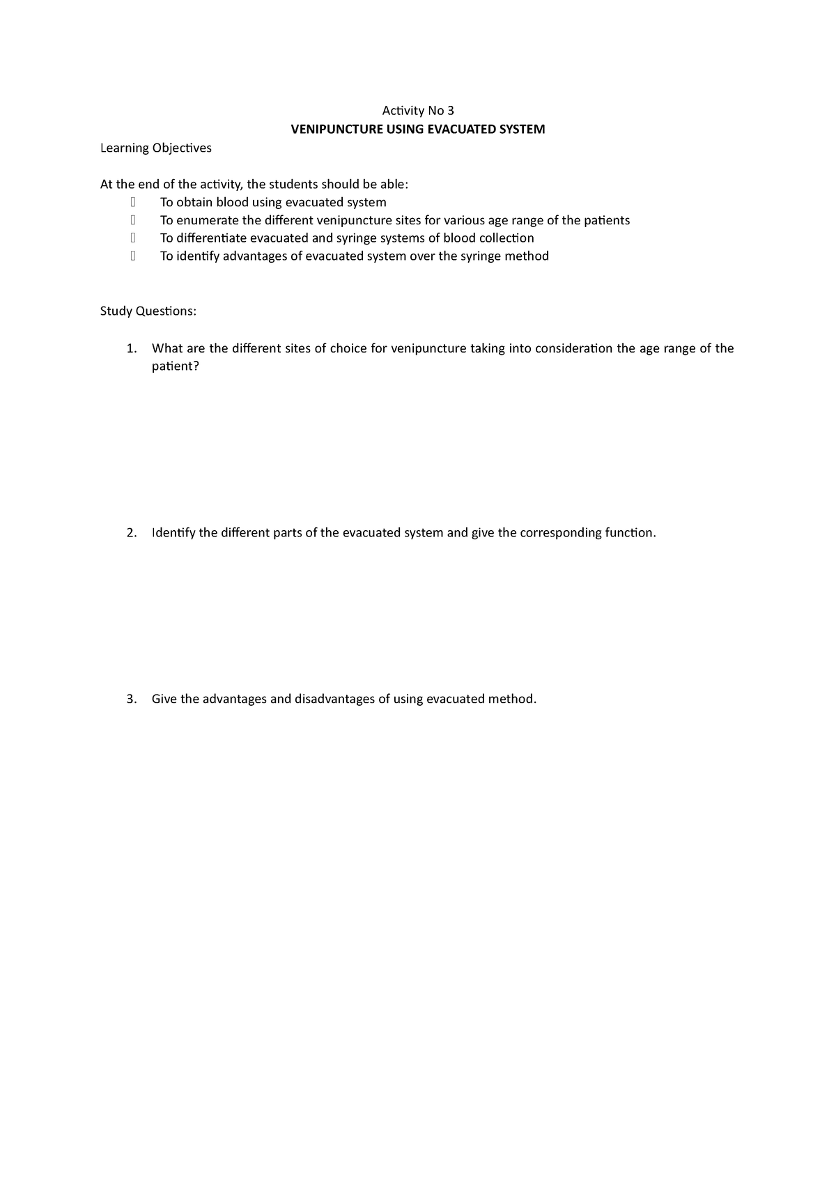 CC1-labmanual - Guide - Activity No 3 VENIPUNCTURE USING EVACUATED ...