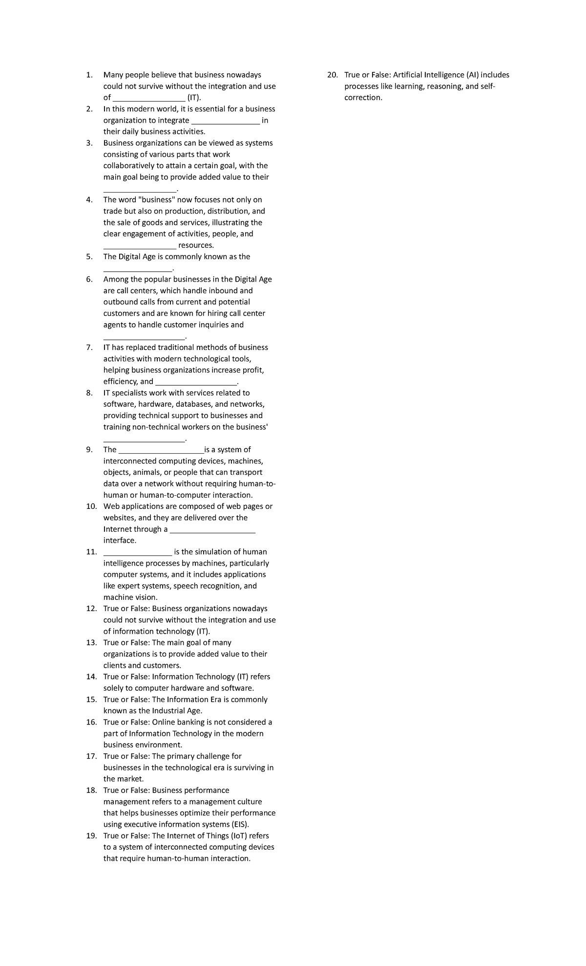 Unit 1 IT In Business Environment Quiz 1 Many People Believe That