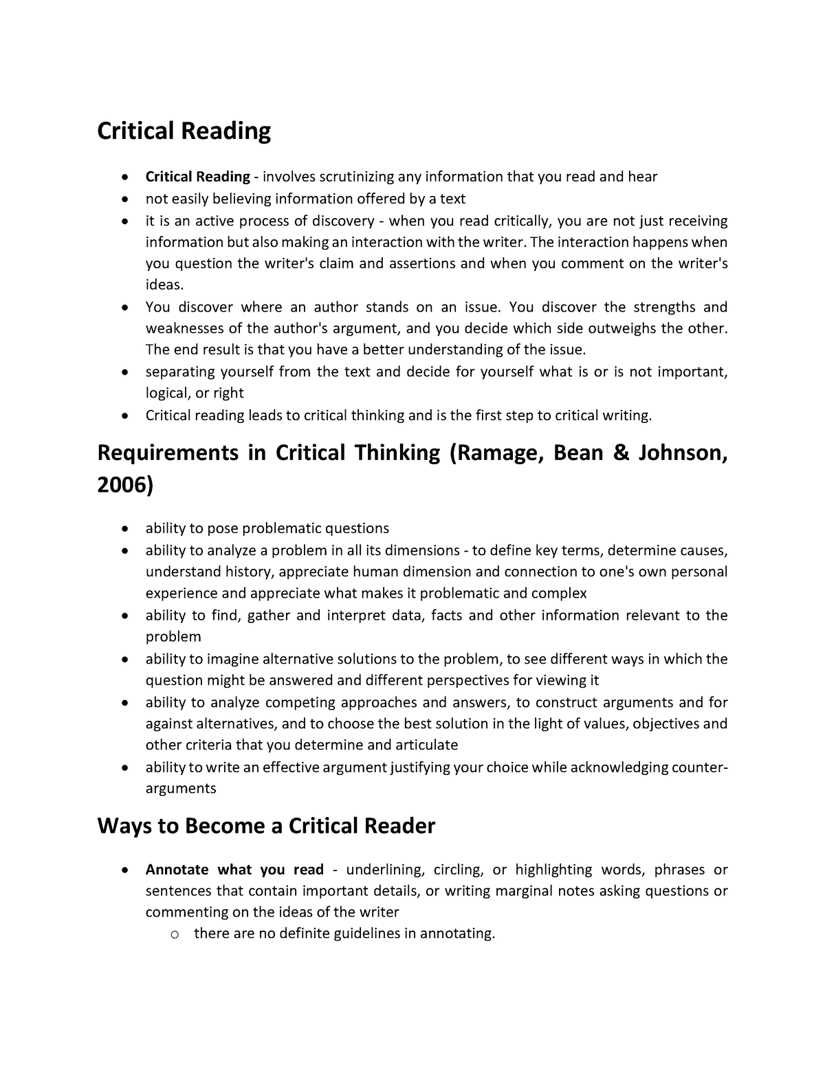 critical reading assignments