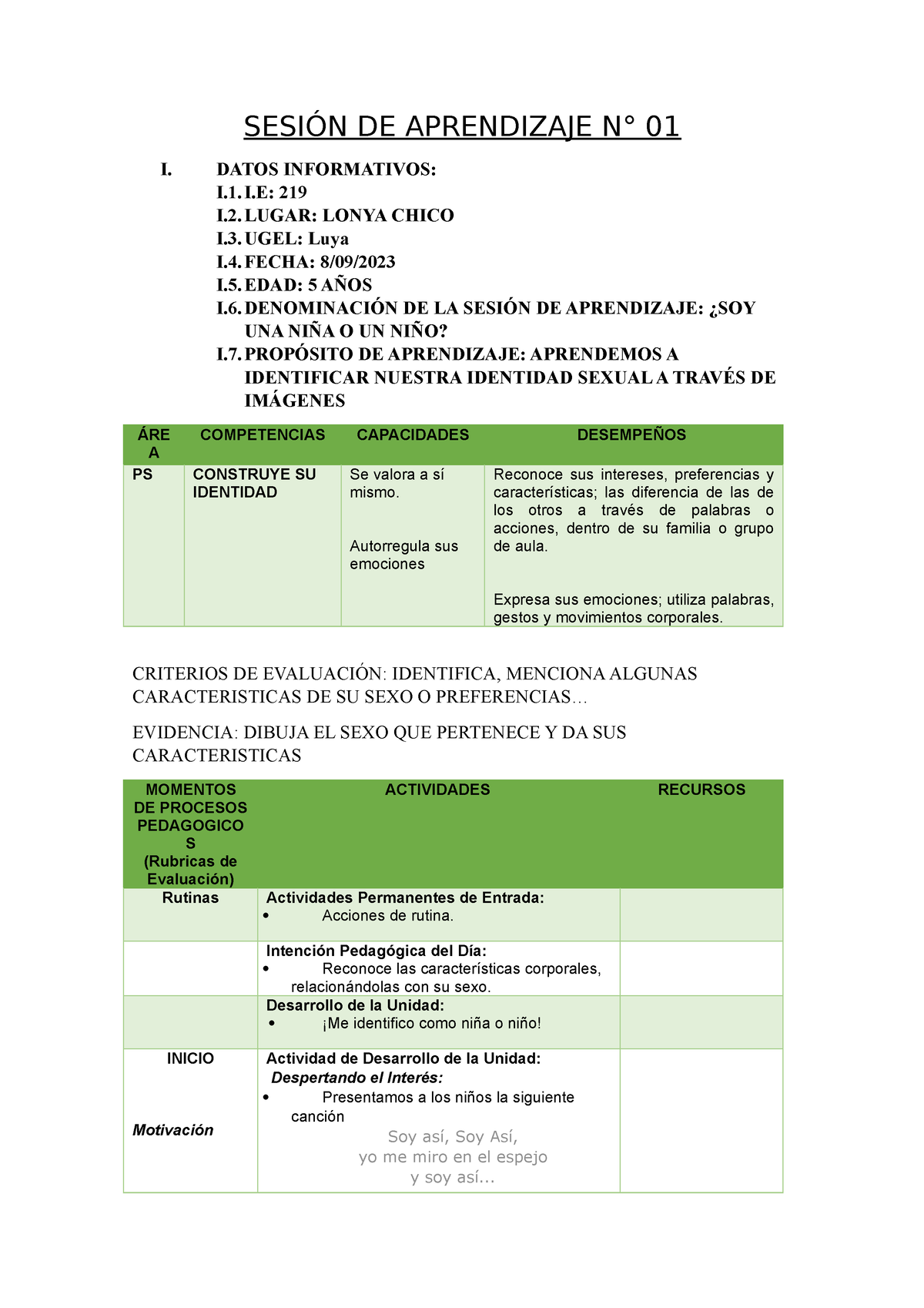 Sesión De Aprendizaje N ° 1 SesiÓn De Aprendizaje N° 01 I Datos