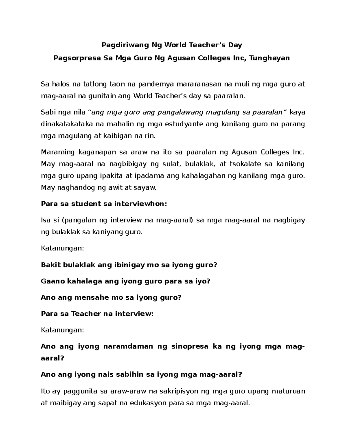 essay for teachers month tagalog