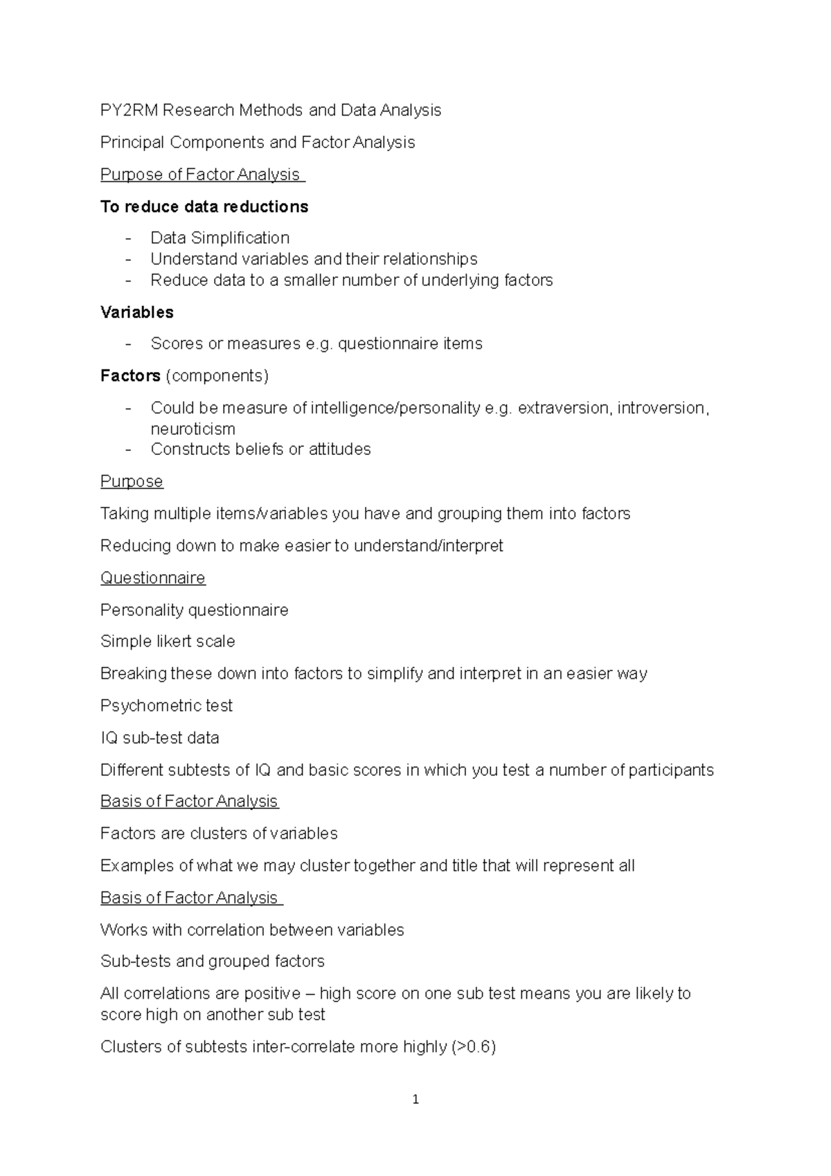 Lecture 6 Factor Analysis - PY2RM Research Methods and Data Analysis ...