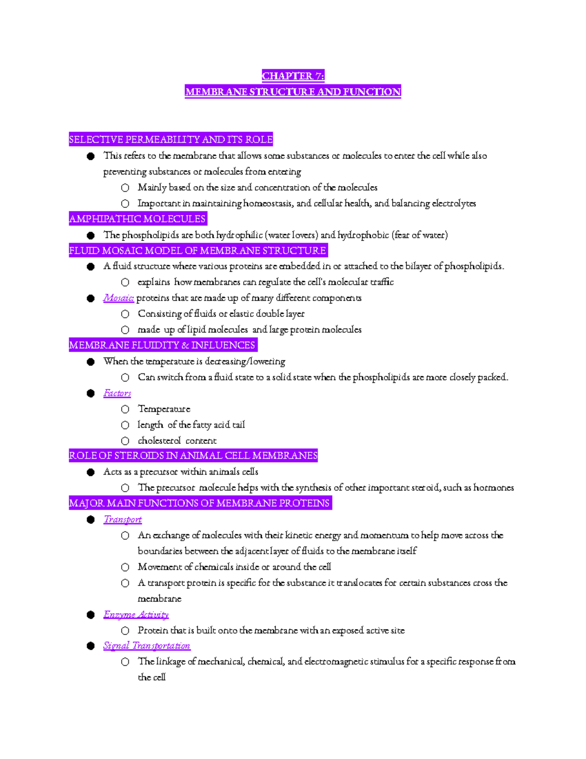 Chapter 7 - This Is Based On Lecture Notes And The Membrane Structure ...