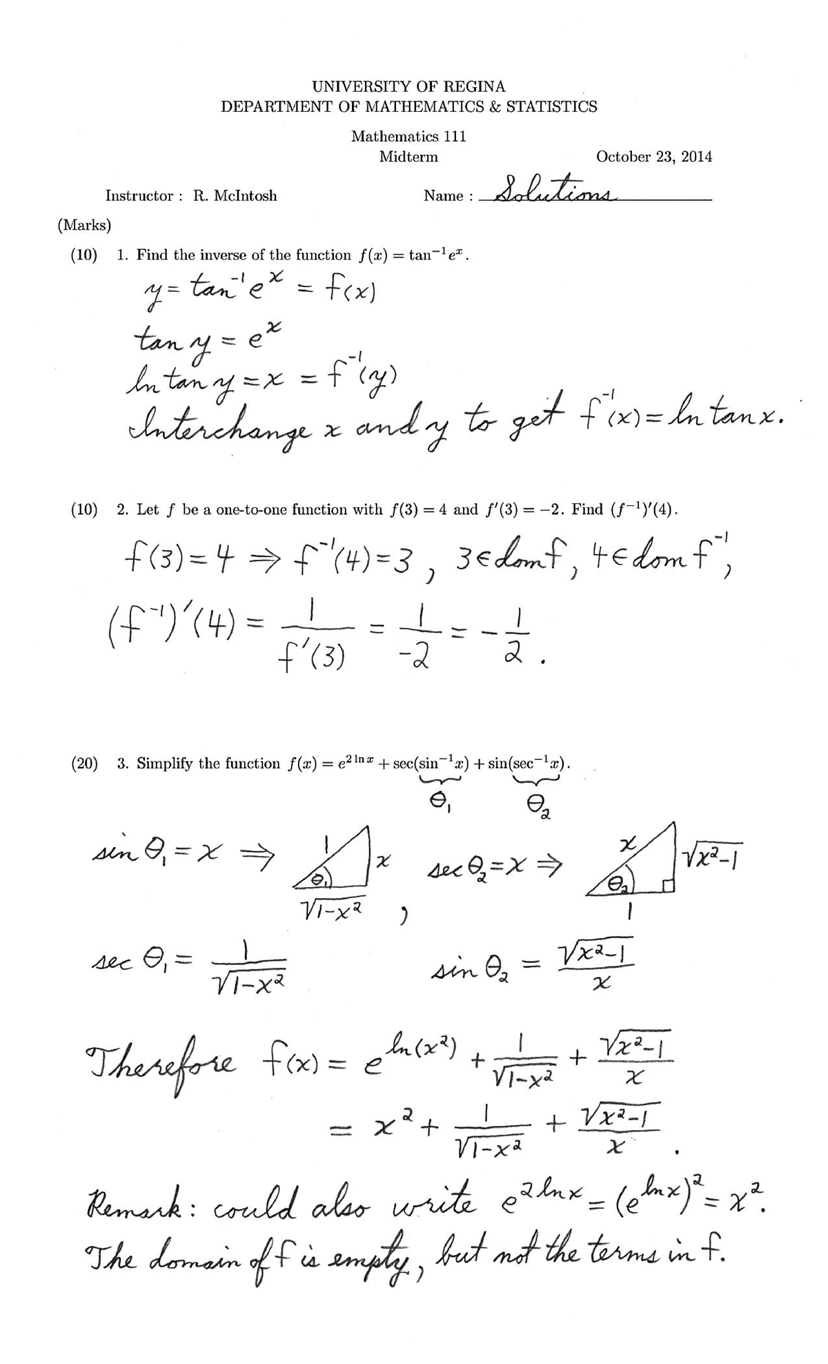 Math 111-F2014-Midterm 1-sol - MATH 111 - Studocu