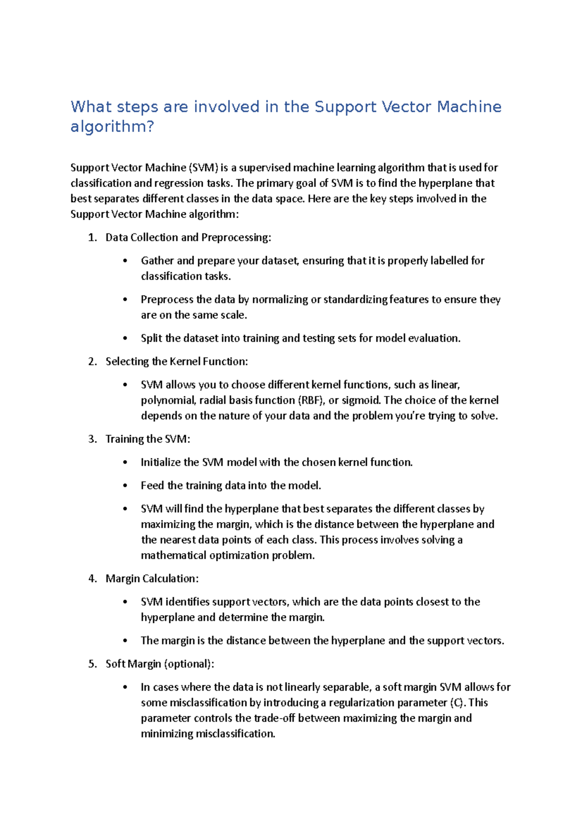 ML600 CA2 Notes - What steps are involved in the Support Vector Machine ...