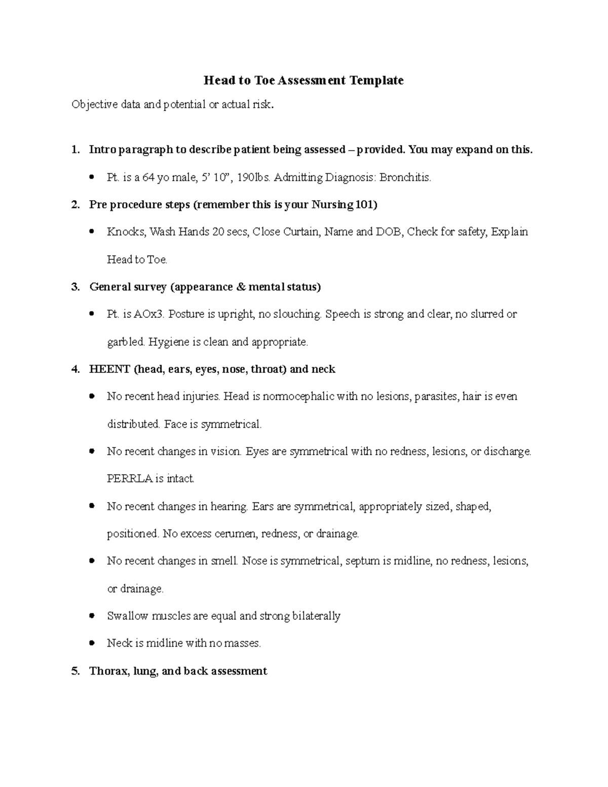 Final Head to Toe Assessment Template Head to Toe Assessment Template