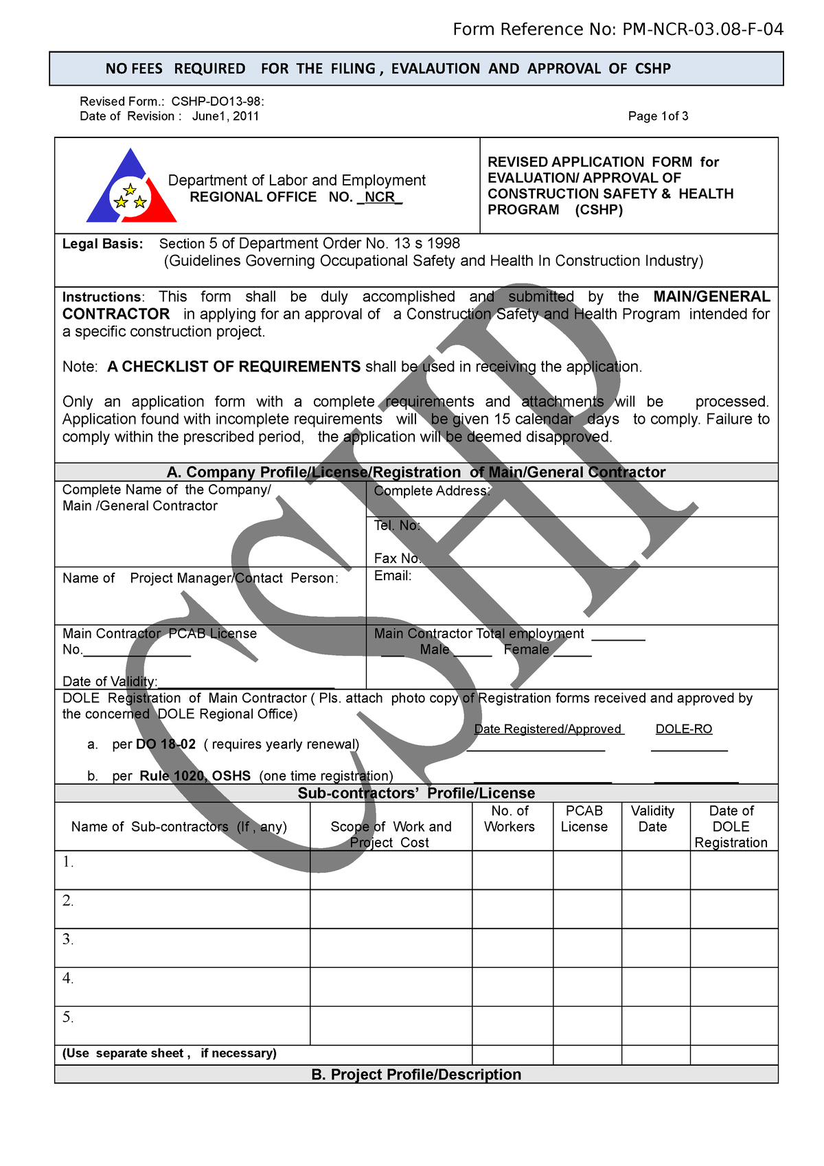 Comprehensive Cshp Application Form Form Reference No Pm Ncr 03 F Revised Form Cshp Do13 4188