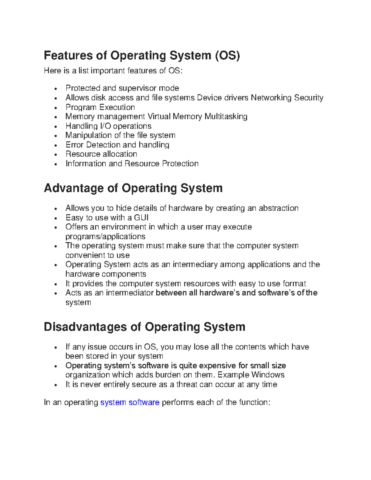 Features of Operating System - Example Windows It is never entirely ...