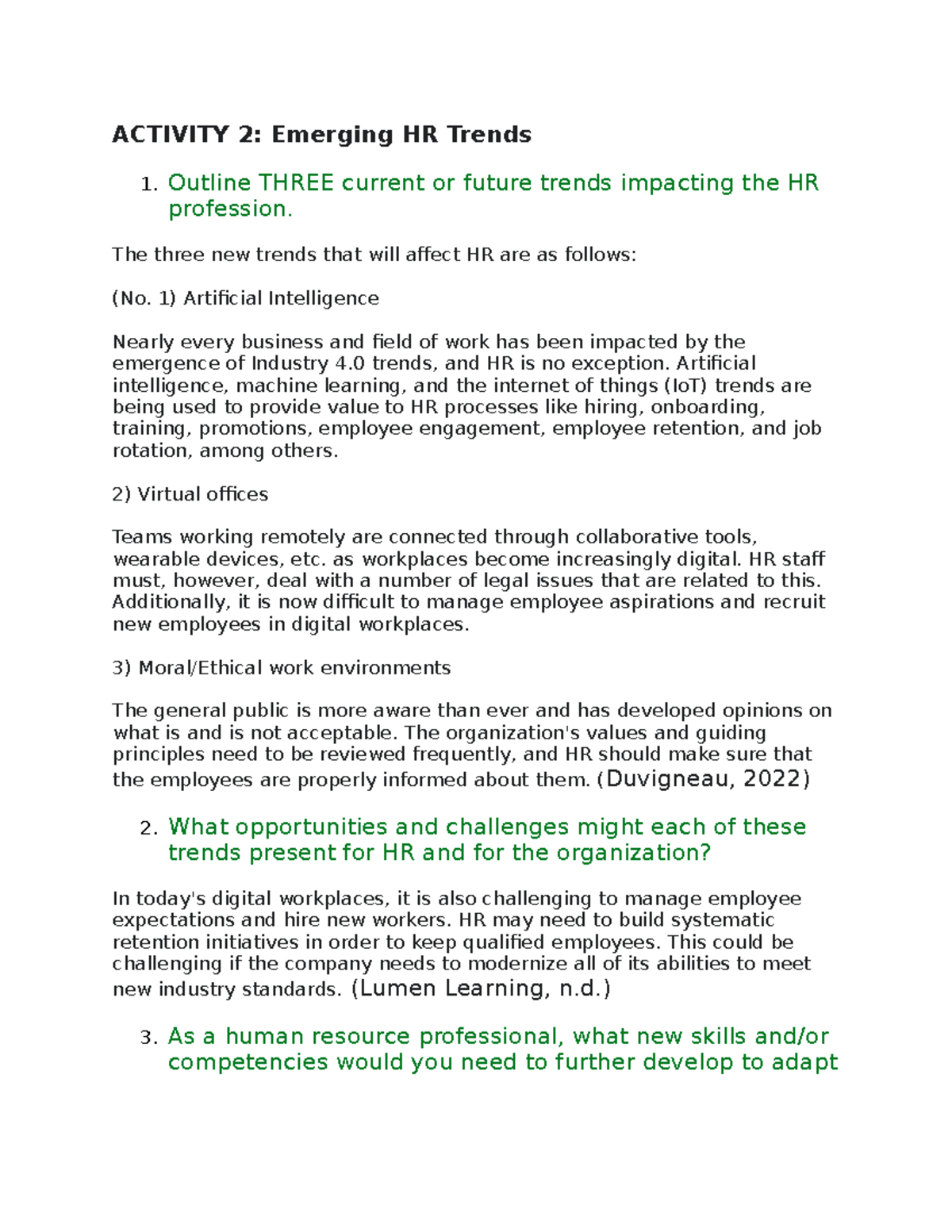 Week 7 Activity 2 - discussion posts - ACTIVITY 2: Emerging HR Trends 1 ...