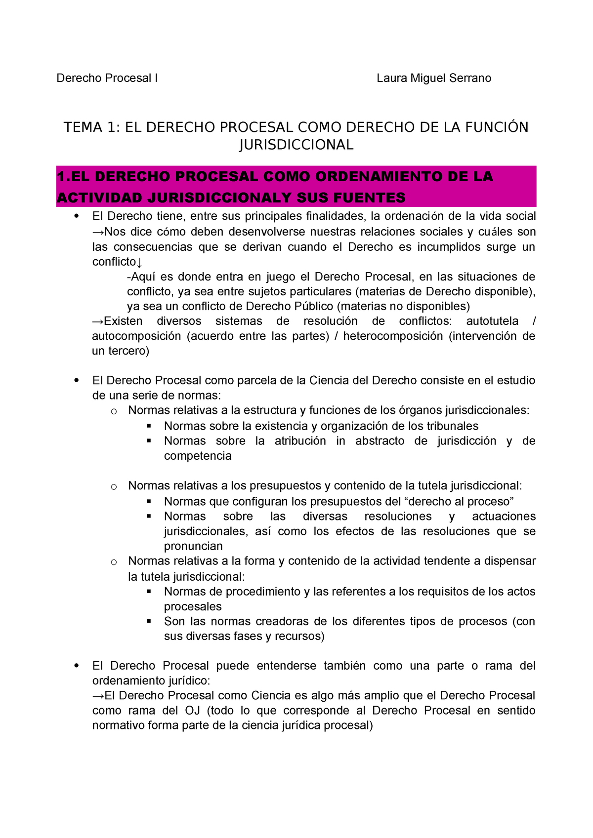 Tema 1 - Apuntes Tema 1 Procesal - Derecho Procesal I Laura Miguel ...