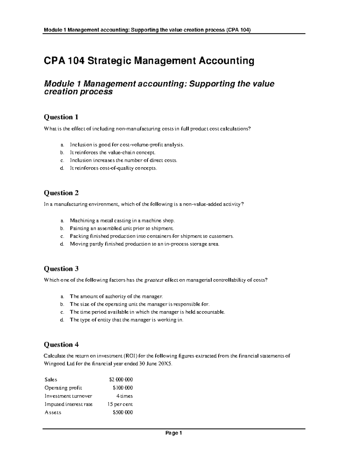 SMA Module 1 answers - Lec notes - CPA 104 Strategic Management ...