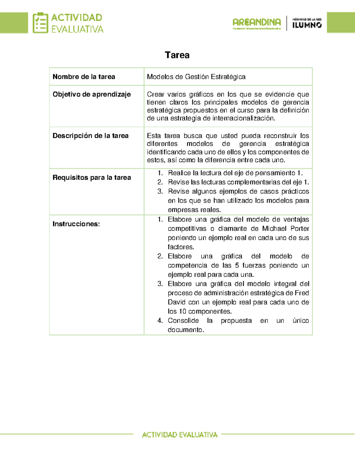 Actividad evaluativa - Eje 1 - Tarea Nombre de la tarea Modelos de Gestión  Estratégica Objetivo de - Studocu