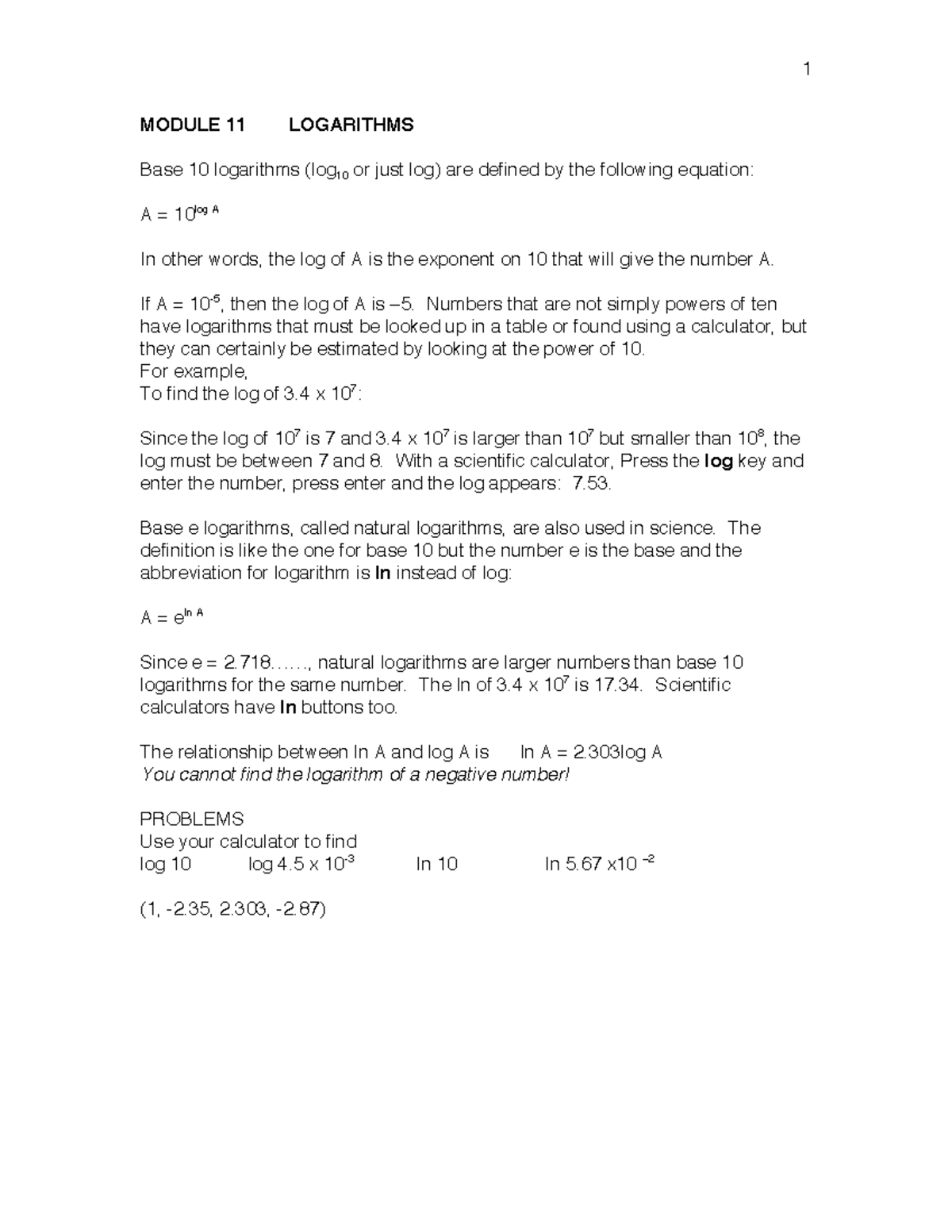 module 11 written assignment logarithms