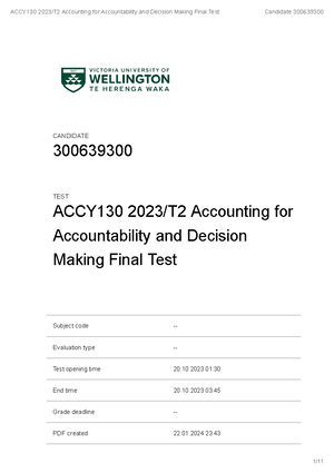 Tutorial 3 Solutions - School of Accounting and Commercial Law ACCY 130 ...