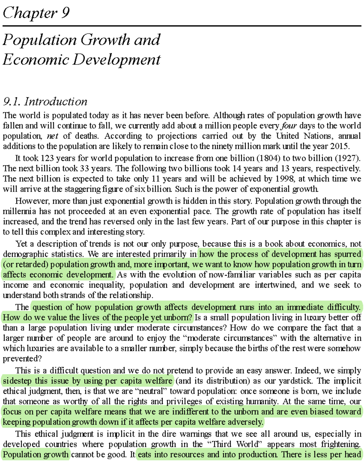 Ch9 DR - Lecture Notes - Chapter 9 Population Growth And Economic ...