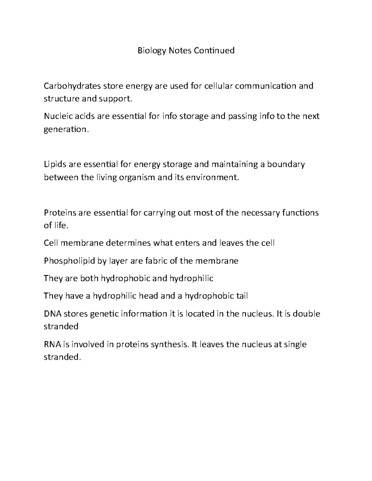 Biology Notes 5 Nucleic acids are essential for info storage and